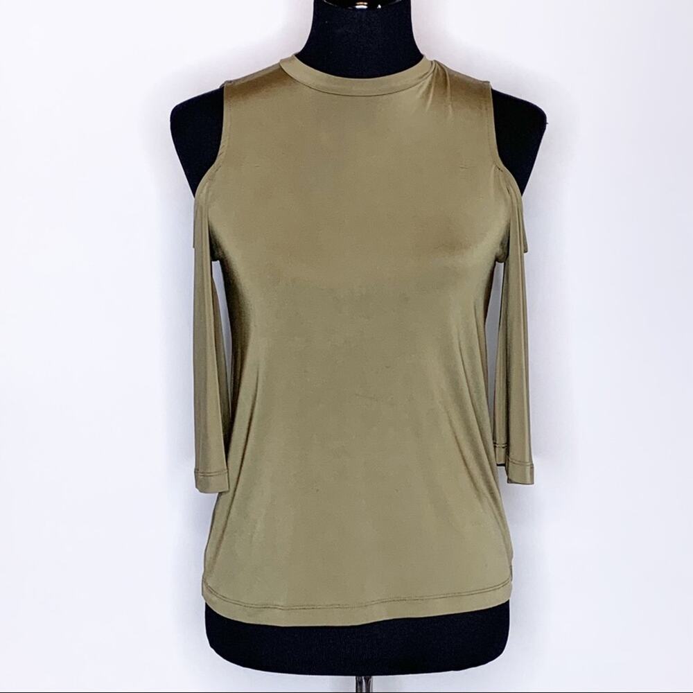 ASOS olive army green tan cold shoulder sleeve top size 0
